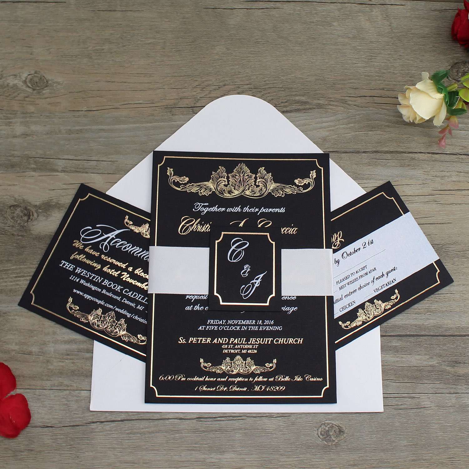 Foil Printing  Invitation Card Slap-up Wedding Invitation Black Business Card Customized 